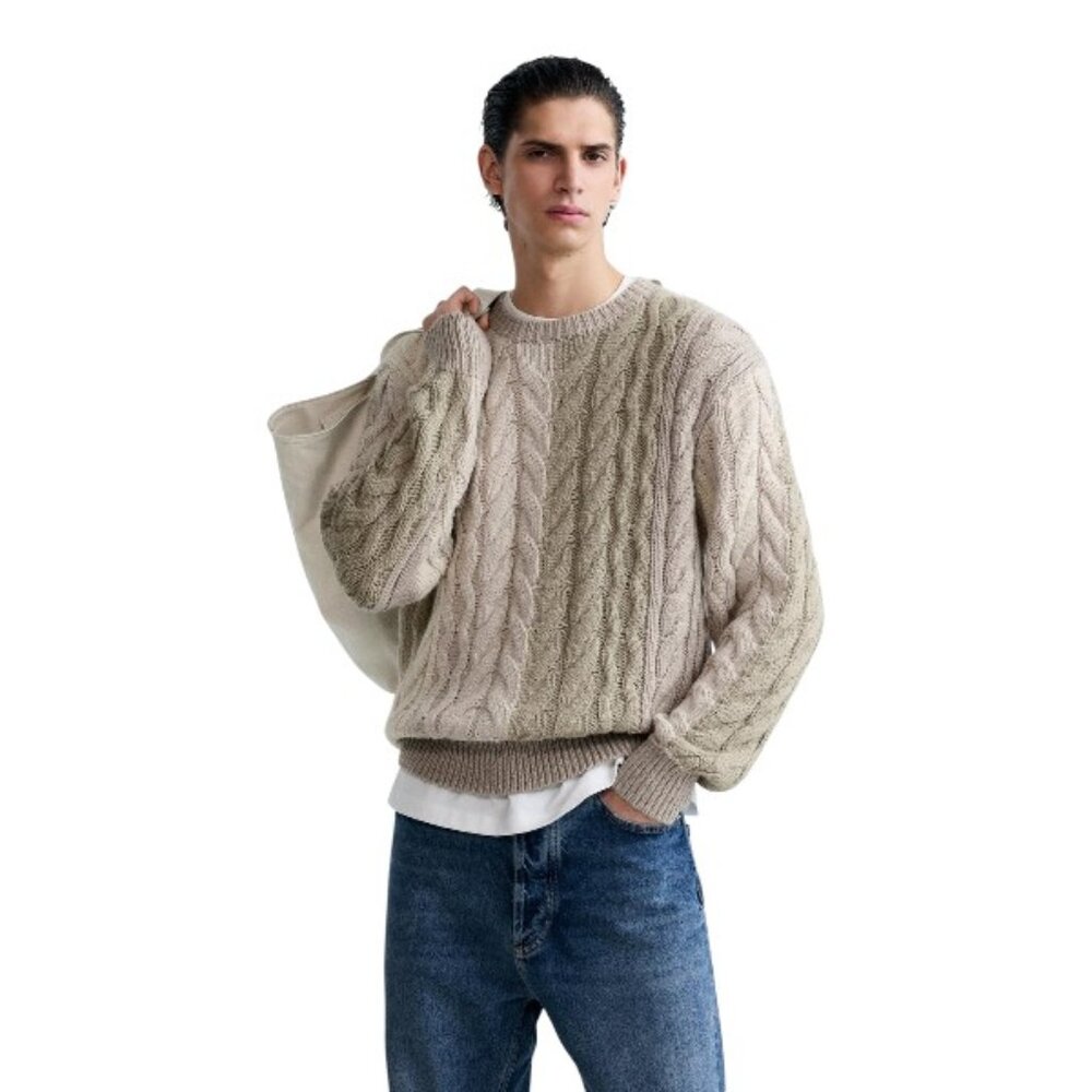 ZARA MEN'S COLORBLOCK CABLE-KNIT SWEATER